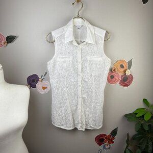 CAbi White Lace Button Down Blouse - Size - Small